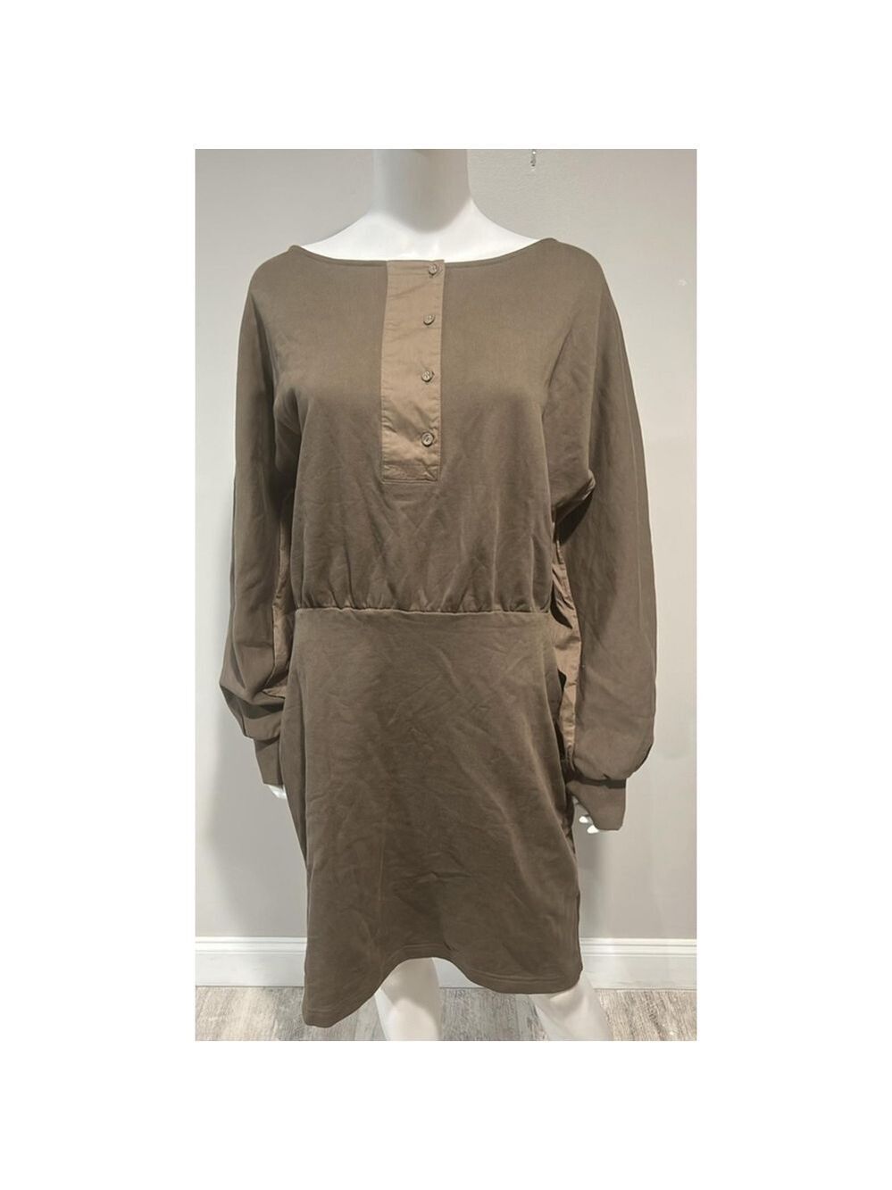 Phillip Lim Army Green Poplin Trimmed Cotton Mini Dress Size Large - Picture 9 of 11